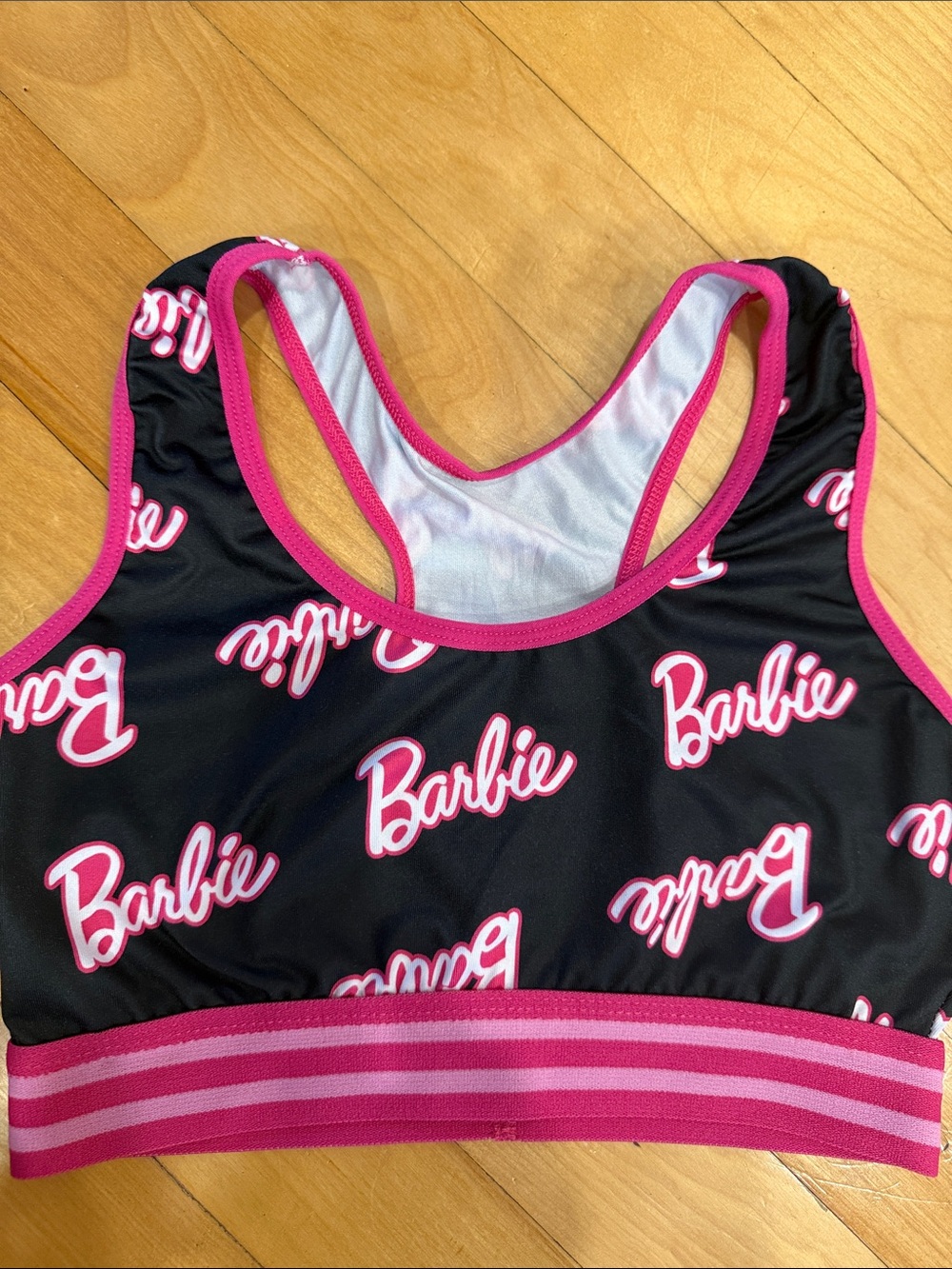 Barbie Black Sports Bra with Hot Pink Logo and Trim - Picture 11 of 14